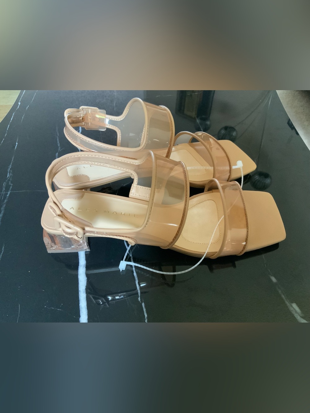 Alex Marie Nude Patent Strappy Block Heel Sandals - Picture 3 of 7